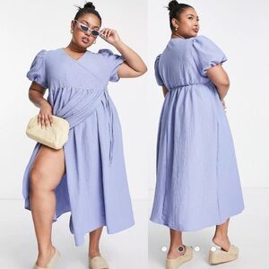 NWT Lola May Plus Short Puff Sleeve Midi Wrap Dress 18